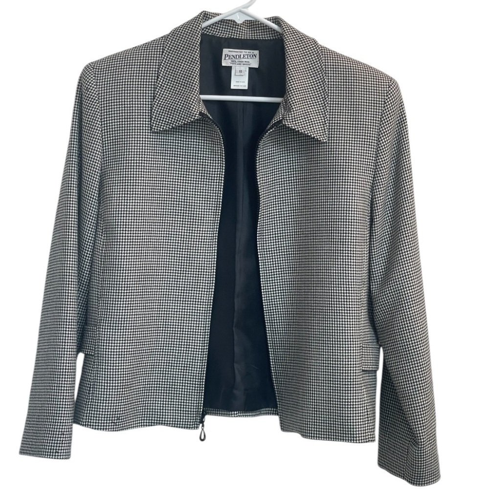 Pendleton Vintage Houndstooth Wool Zip-Up Jacket - Size Women’s 10 Black/White